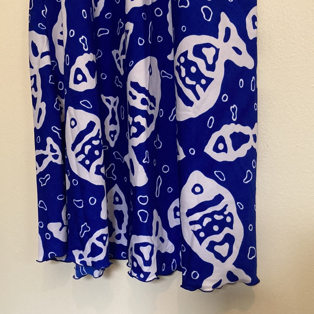 VTG Fish Sundress Slip Dress Blue Tropical Sleeveless 90s Y2K Printed Beach Top - Picture 4 of 9